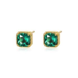 .925 Sterling Silver Emerald Green Stud Earrings EG11